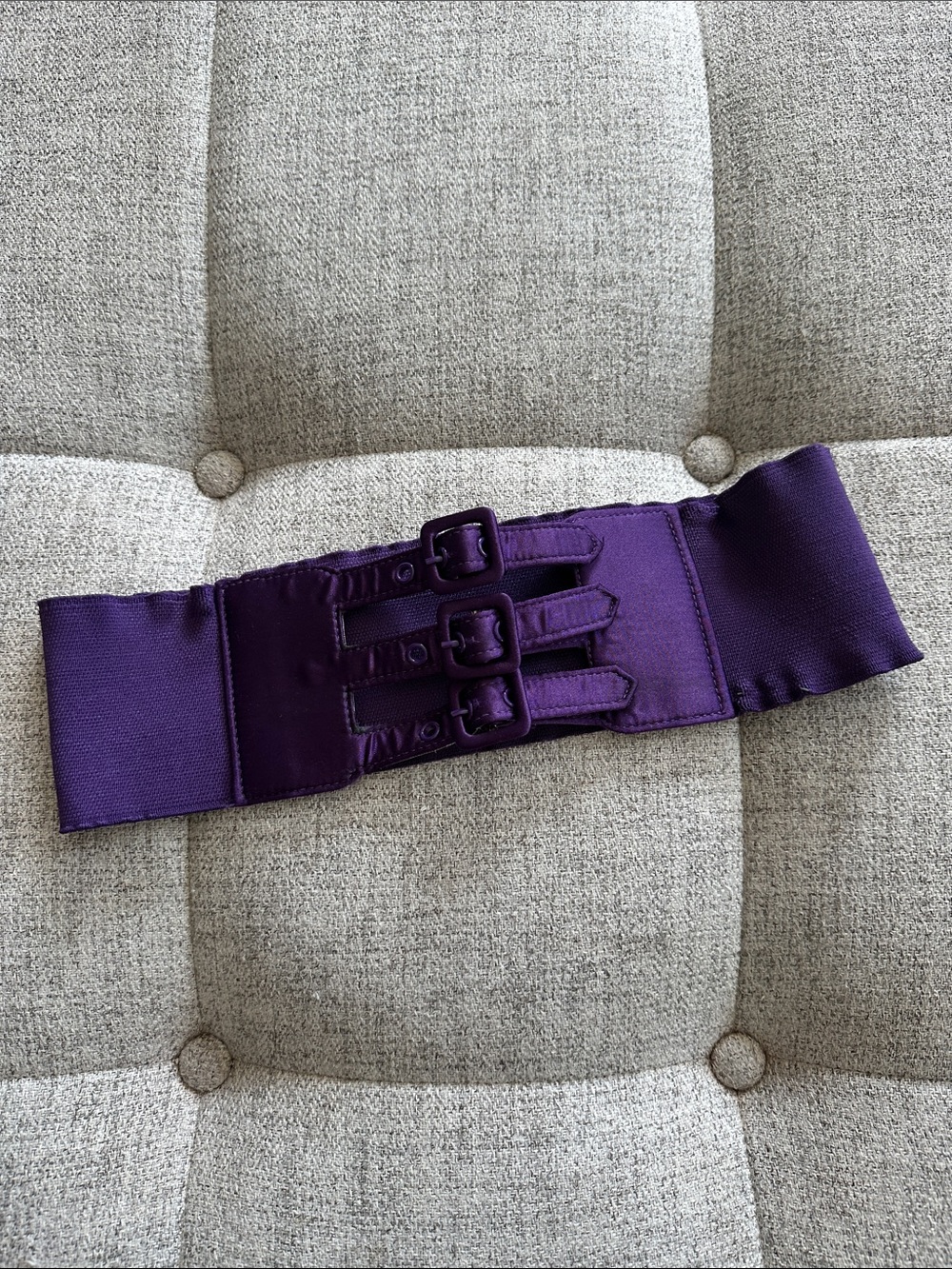 Y2K Style Wide Elastic Purple Cinch Belt with Triple Buckle